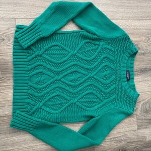 Lands End Drifter Green Cable Knit Cotton Sweater Small 6-8 475878